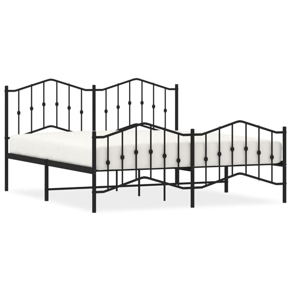 vidaXL Cadre de lit métal avec tête de lit/pied de lit noir 160x200 cm
