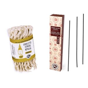 Cordelettes d'Encens népalais au Santal + 40 bâtonnets d'encens Arbre sacré Santal