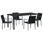 Ensemble de salle à manger de jardin 5 pièces avec des coussins en poly rotin noir