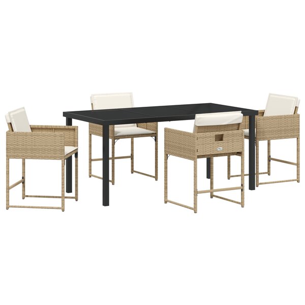 vidaXL Ensemble repas jardin 5 pièces avec coussins beige en poly rattan
