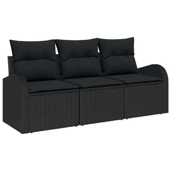 vidaXL Ensemble de canapé de jardin 3 pièces avec coussins Noir Rotin Poly