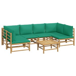 Salon de jardin meuble d'extérieur ensemble de mobilier 7 pièces avec coussins vert bambou 02_0017342