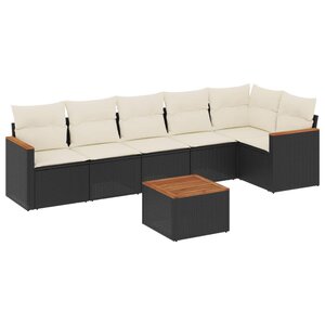 vidaXL Salon de jardin 7 Pièces avec coussins noir résine tressée