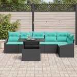 vidaXL Ensemble de canapé de jardin avec coussin 7 Pièces Noir et bleu