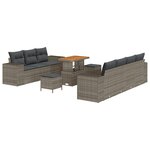 Ensemble de canapé de jardin de 10 pièces avec coussins gris en poly rotin acacia