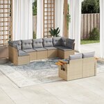 vidaXL Salon de jardin avec coussins 9 Pièces beige résine tressée