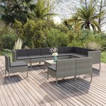 vidaXL Salon de jardin 11 Pièces avec coussins Résine tressée Gris