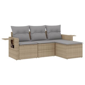 vidaXL Salon de jardin avec coussins 4 Pièces beige résine tressée