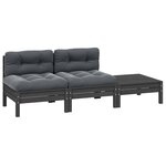 vidaXL Salon de jardin 3 Pièces avec coussins Gris Bois de pin massif
