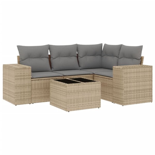 vidaXL Salon de jardin avec coussins 5 Pièces beige résine tressée