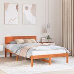 vidaXL Cadre de lit avec tête de lit marron ciré 135x190 cm en bois de pin massif