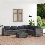 vidaXL Salon de jardin 7 Pièces avec coussins Résine tressée Gris
