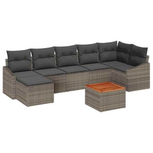vidaXL Ensemble de canapé de jardin avec coussin 8 Pièces Gris Poly rotin