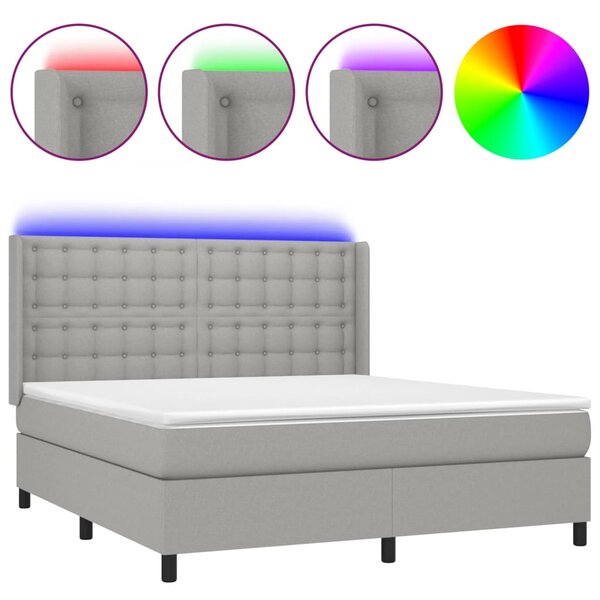 vidaXL Sommier à lattes de lit matelas LED Gris clair 180x200 cm Tissu