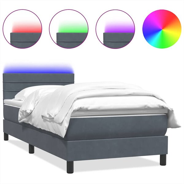 vidaXL Sommier à lattes de lit et matelas et LED gris foncé 90x220 cm velours