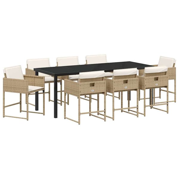 vidaXL Ensemble de salle à manger pour jardin 9 Pièces Beige polyrotin