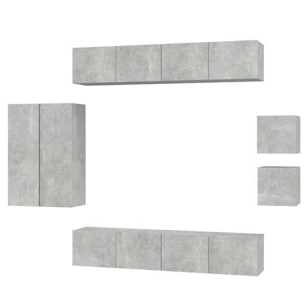 vidaXL Ensemble de meubles TV 8 Pièces Gris béton Bois d'ingénierie