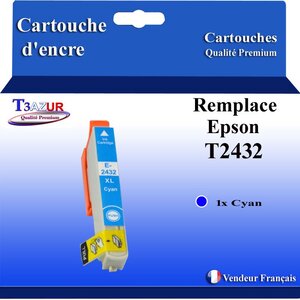 T3AZUR- Cartouche Compatible avec Epson 24XL 24 XL remplace Epson Expression Photo XP-850 XP-750 XP-950 XP-55 XP-860 XP-760 XP-960 XP-970 Cyan