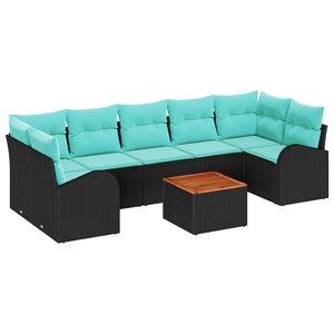 vidaXL Ensemble de canapé de jardin 8 Pièces Noir et turquoise polyrotin