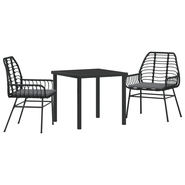 vidaXL Ensemble de salle à manger de jardin 3 pièces avec coussins Noir Rattan Poly