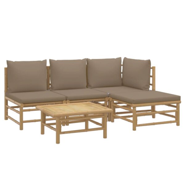 Salon de jardin meuble d'extérieur ensemble de mobilier 5 pièces avec coussins taupe bambou 02_0016500