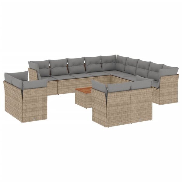 vidaXL Salon de jardin avec coussins 14 Pièces beige résine tressée