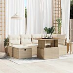 vidaXL Ensemble de canapés de jardin 7 pièces avec des coussins beiges en poly rotin