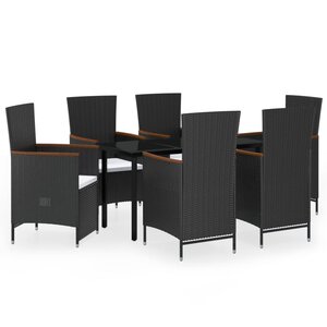 vidaXL Ensemble à manger de jardin avec coussins 7 Pièces Noir