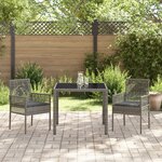 Ensemble de salle à manger de jardin 3 pièces avec coussins gris en poly rotin