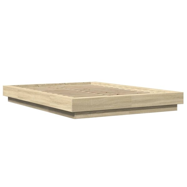 vidaXL Cadre de lit avec lumières LED chêne sonoma 140x190 cm