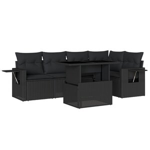 vidaXL Salon de jardin 6 Pièces avec coussins noir résine tressée