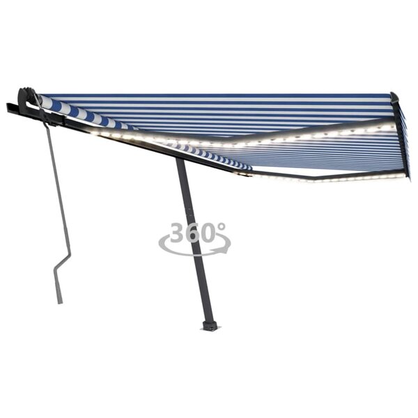 vidaXL Auvent manuel rétractable avec LED 400x350 cm Bleu et blanc
