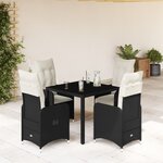 vidaXL Ensemble de bistro de jardin 5 Pièces coussins noir poly rotin