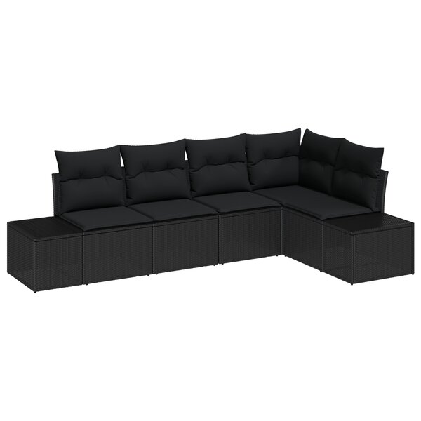 vidaXL Ensemble de canapé de jardin de 5 pièces avec coussins en poly rattan noir