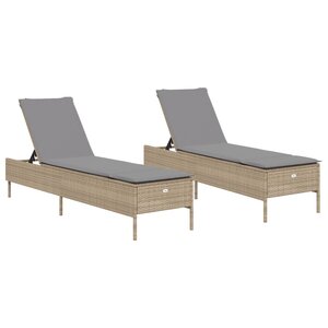 vidaXL Chaises longues avec coussins lot de 2 beige résine tressée