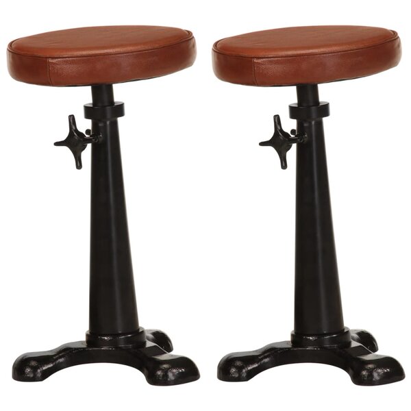 vidaXL Tabourets de bar lot de 2 marron cuir véritable et fonte