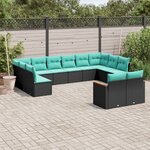 vidaXL Salon de jardin avec coussins 12 Pièces noir résine tressée