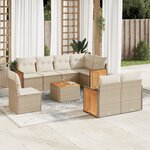 vidaXL Salon de jardin avec coussins 9 Pièces beige résine tressée