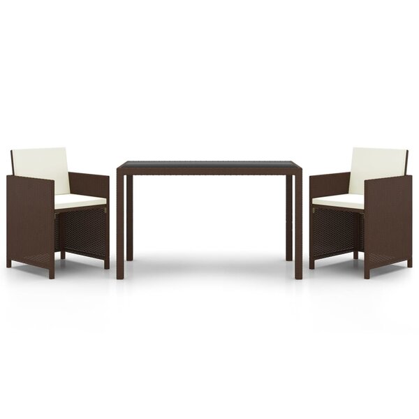 vidaXL Ensemble à manger de jardin et coussins 3 Pièces Poly rotin Marron