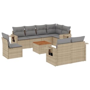 vidaXL Salon de jardin avec coussins 9 Pièces beige résine tressée