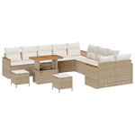 Ensemble de canapé de jardin de 13 pièces avec coussins Beige Poly Rattan Acacia