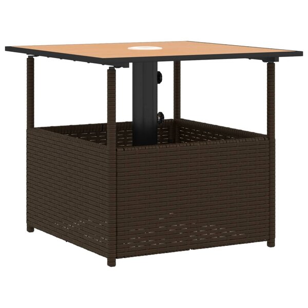 vidaXL Table de jardin avec trou de parasol marron résine tressée