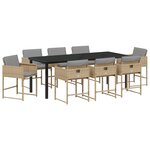 vidaXL Ensemble de salle à manger pour jardin 9 Pièces Beige polyrotin