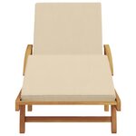 vidaXL Chaise longue pliable avec roues & coussin Beige en bois d'acacia massif