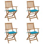 vidaXL Chaises pliables de jardin lot de 4 avec coussins Bois d'acacia