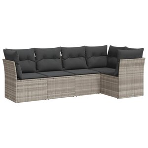 vidaXL Salon de jardin 5 Pièces avec coussins gris clair résine tressée