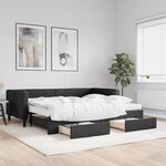 vidaXL Lit de jour avec gigogne et tiroirs noir 90x200 cm tissu