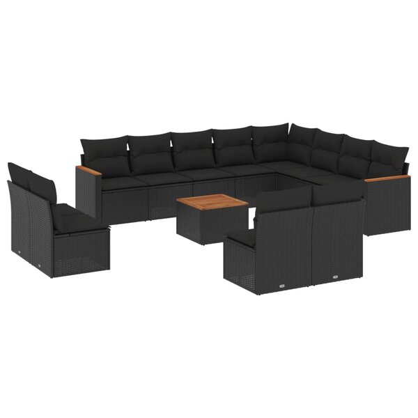 vidaXL Salon de jardin avec coussins 13 Pièces noir résine tressée