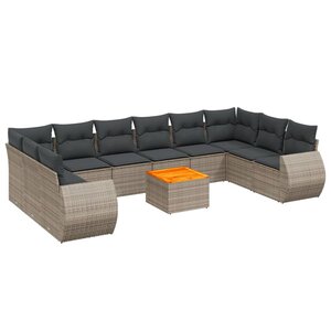 vidaXL Salon de jardin 11 Pièces avec coussins gris résine tressée