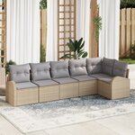 Ensemble de canapé de jardin 6 pièces avec coussins beige poly rotin